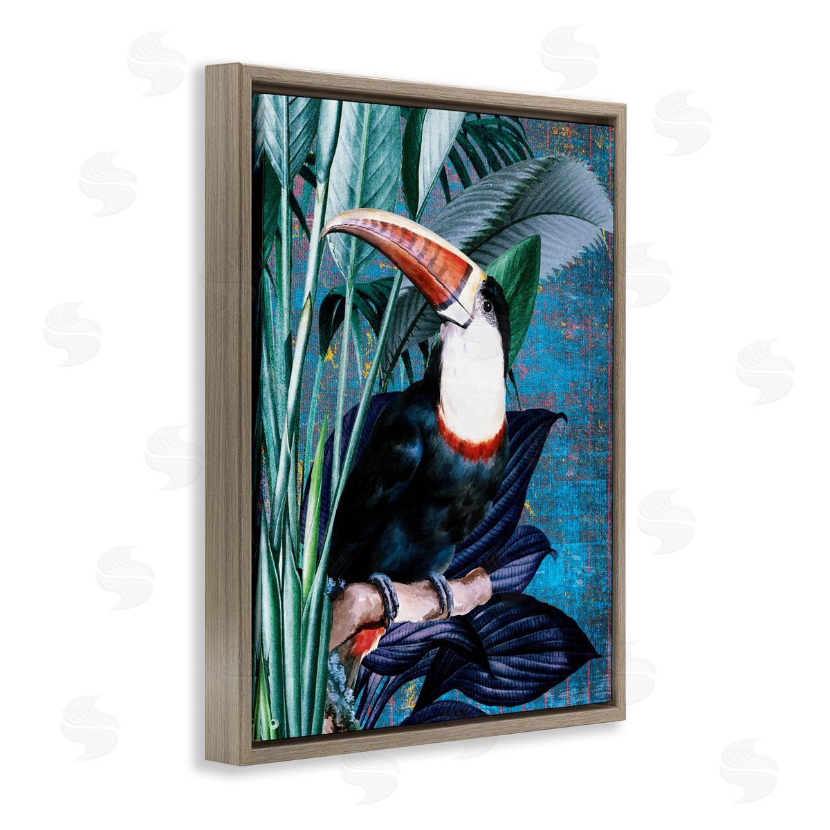 Karen Smith Smiling Toucan on Branch Brown Floating Frame Canvas Wall Art Print
