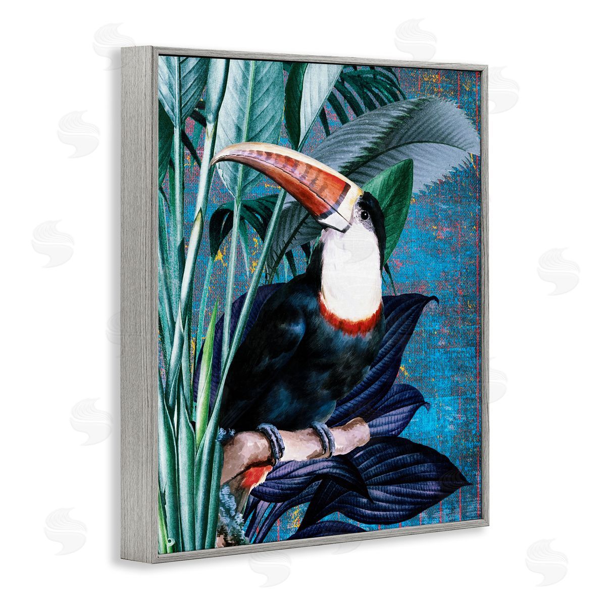 Karen Smith Smiling Toucan on Branch Gray Framed Giclee Wall Art Print