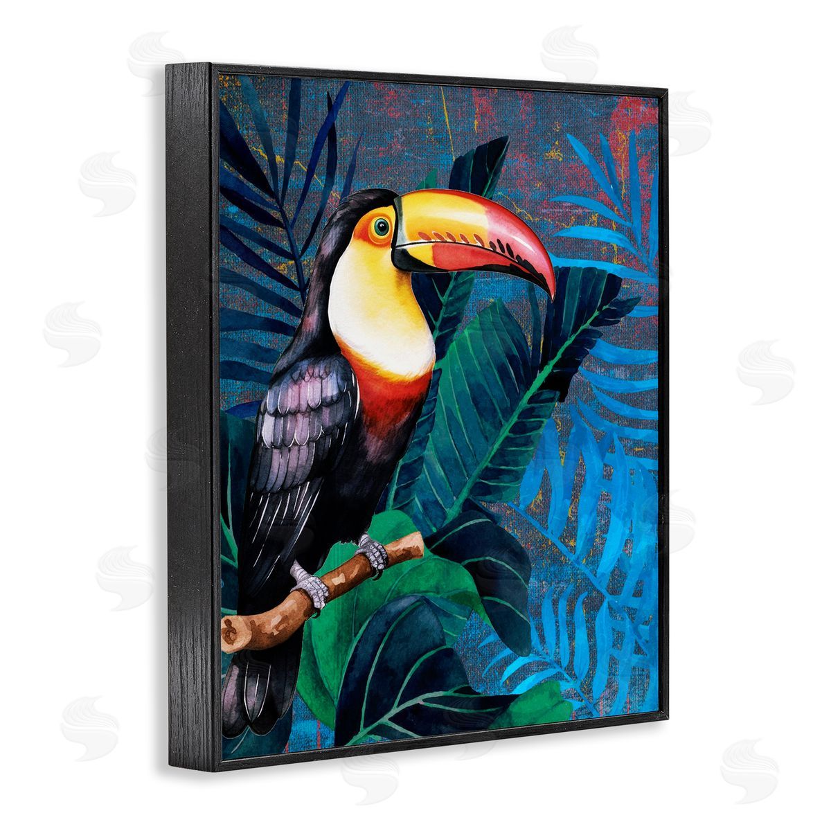 Karen Smith Bright Toucan Among Leaves Black Framed Giclee Wall Art Print