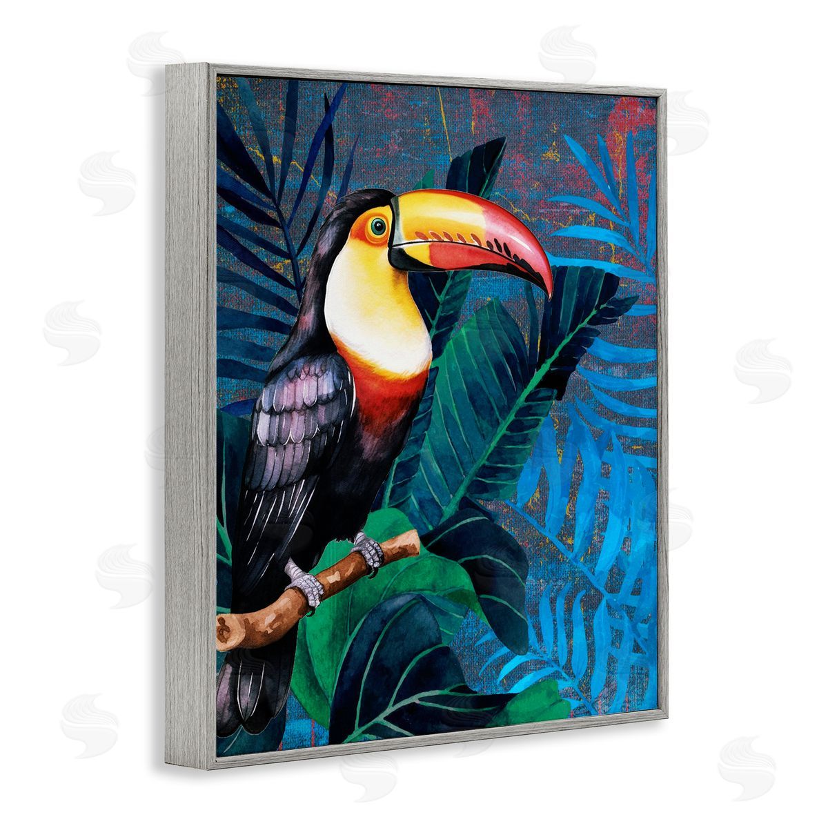 Karen Smith Bright Toucan Among Leaves Gray Framed Giclee Wall Art Print