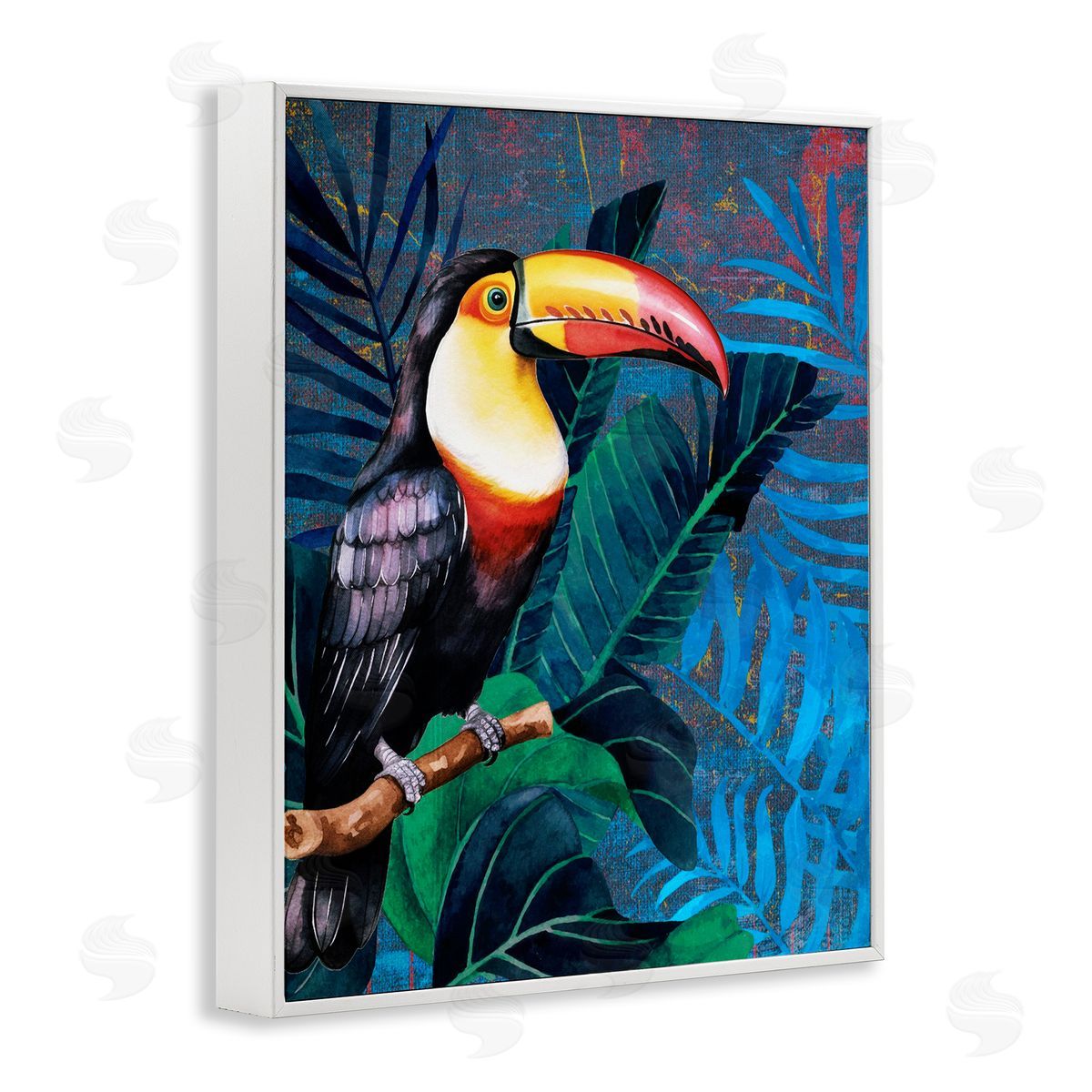 Karen Smith Bright Toucan Among Leaves White Framed Giclee Wall Art Print