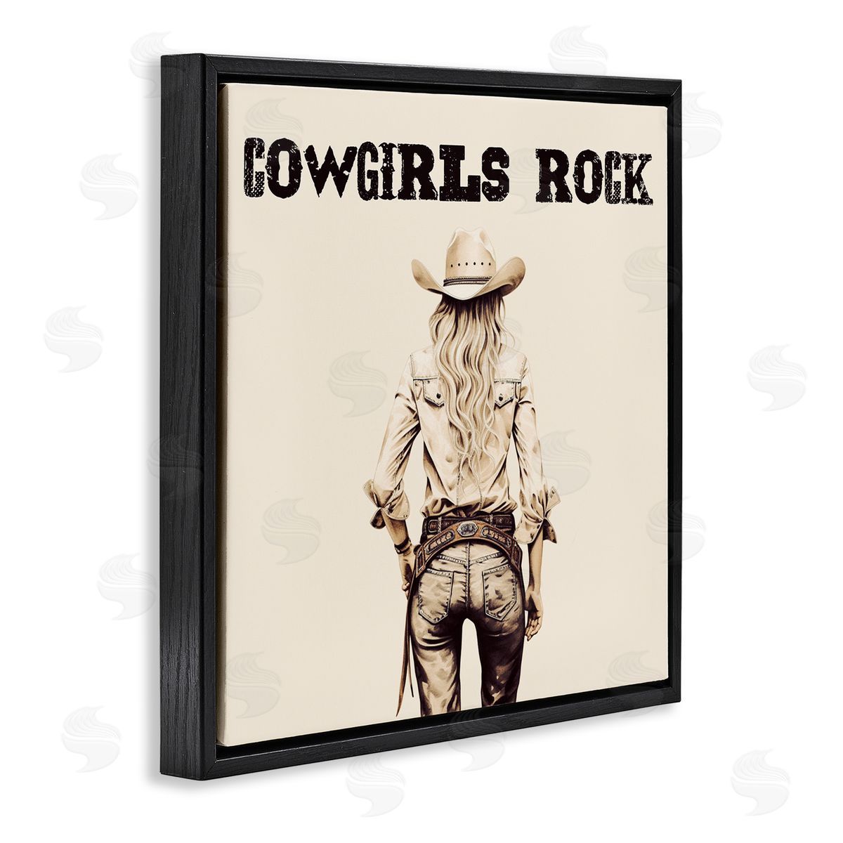 Karen Smith Cowgirls Rock Phrase Black Floating Frame Canvas Wall Art Print