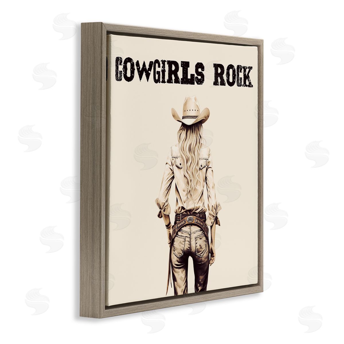 Karen Smith Cowgirls Rock Phrase Brown Floating Frame Canvas Wall Art Print