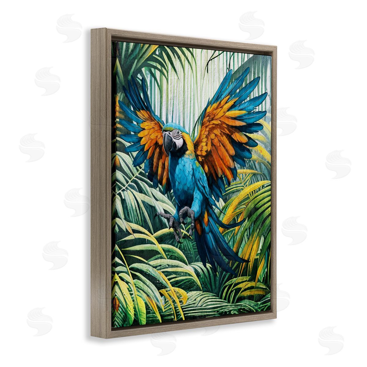 Karen Smith Parrot in Flight Brown Floating Frame Canvas Wall Art Print