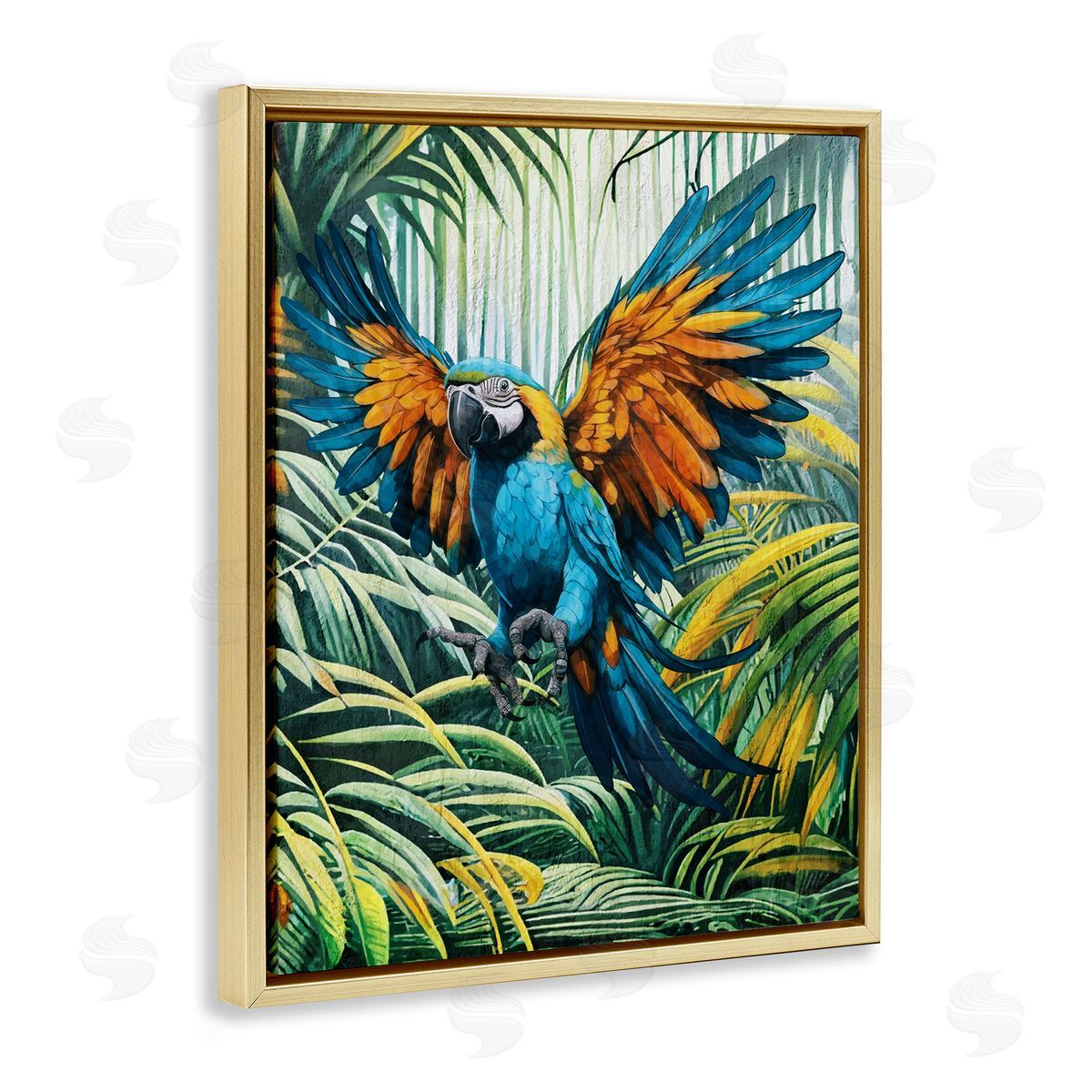 Karen Smith Parrot in Flight Gold Floating Frame Canvas Wall Art Print