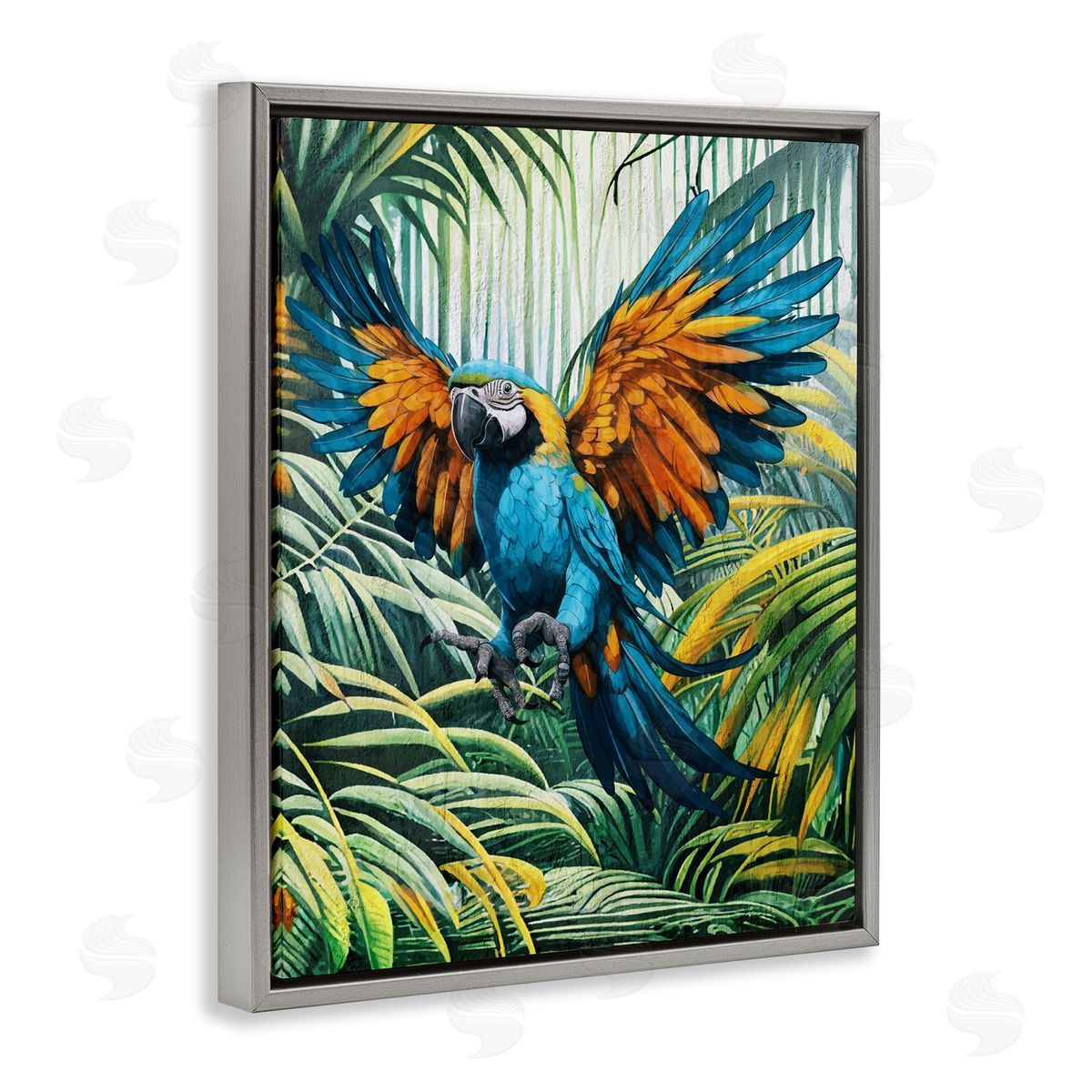 Karen Smith Parrot in Flight Gray Floating Frame Canvas Wall Art Print