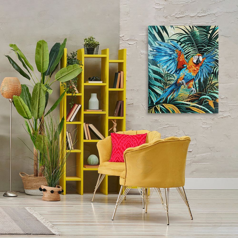 Karen Smith Macaw in Flight Canvas Wall Art Print in Room
