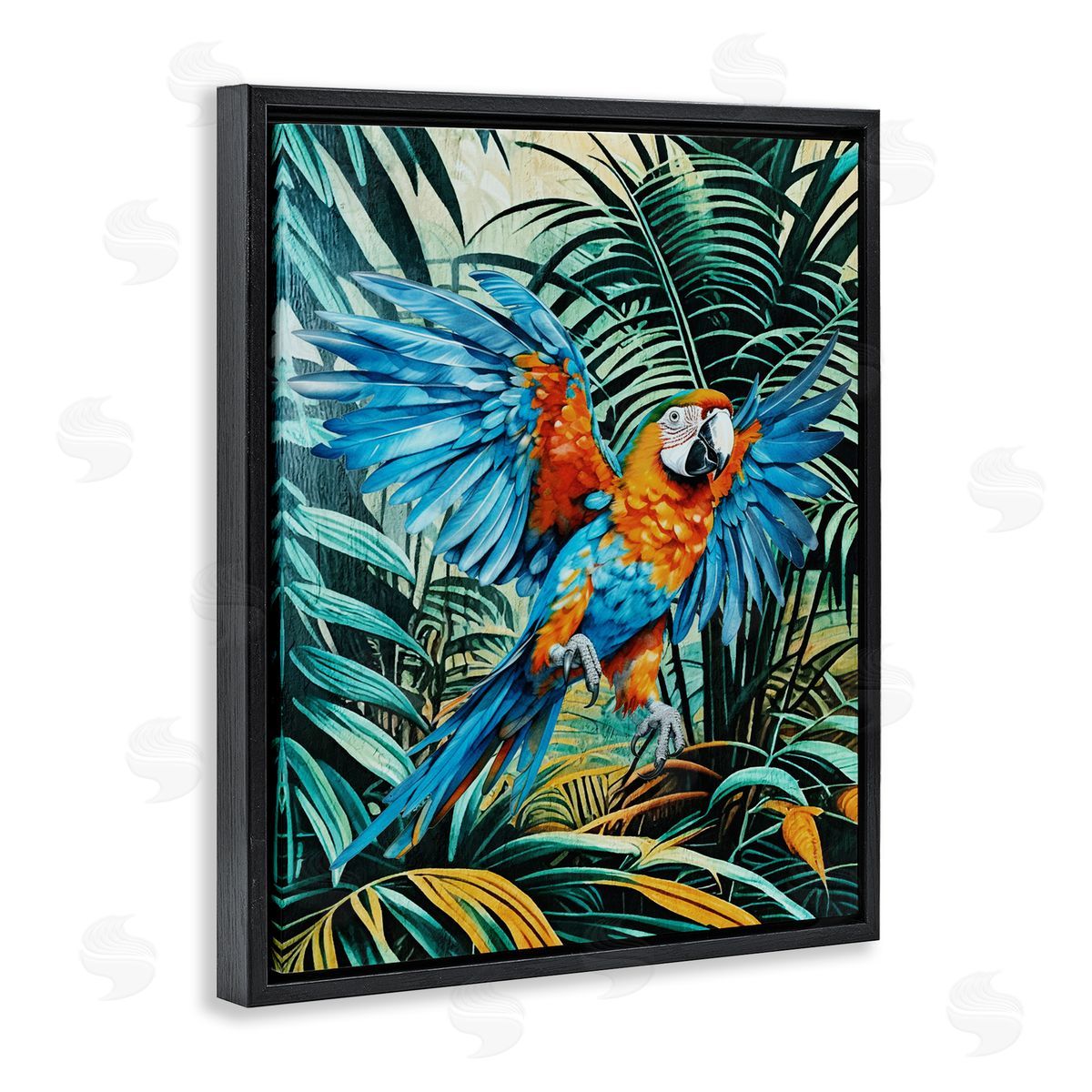 Karen Smith Macaw in Flight Black Floating Frame Canvas Wall Art Print