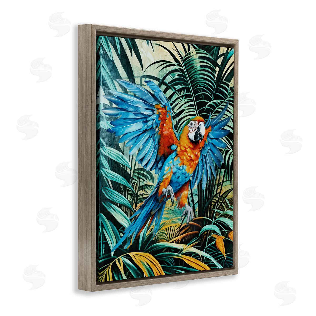 Karen Smith Macaw in Flight Brown Floating Frame Canvas Wall Art Print