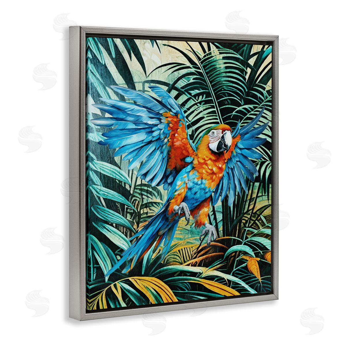 Karen Smith Macaw in Flight Gray Floating Frame Canvas Wall Art Print