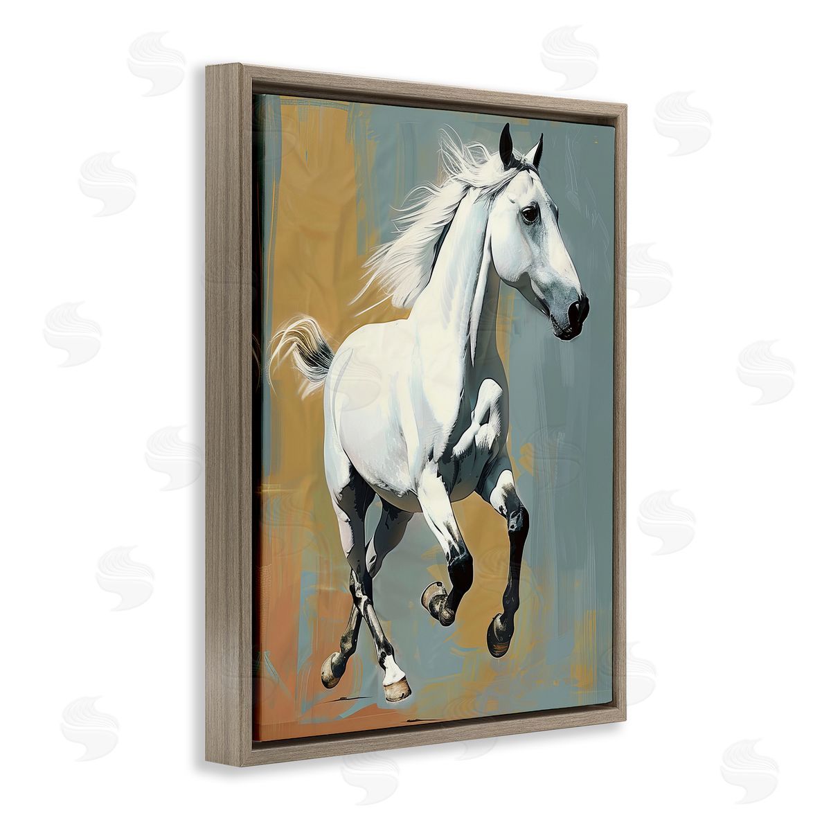 Lazar Studio Elegant Jumping Horse Brown Floating Frame Canvas Wall Art Print