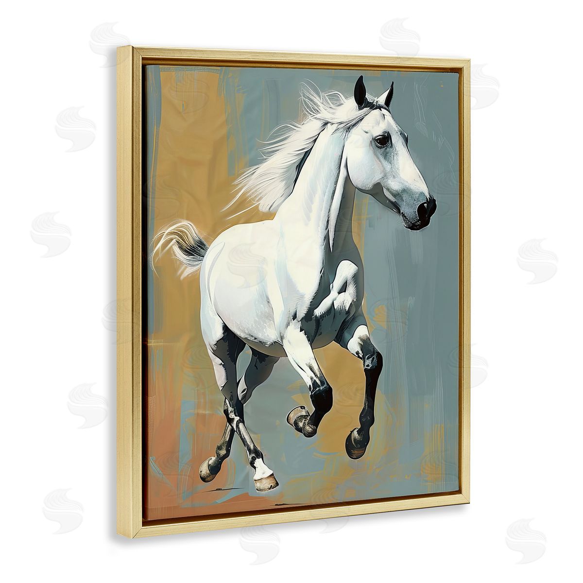 Lazar Studio Elegant Jumping Horse Gold Floating Frame Canvas Wall Art Print