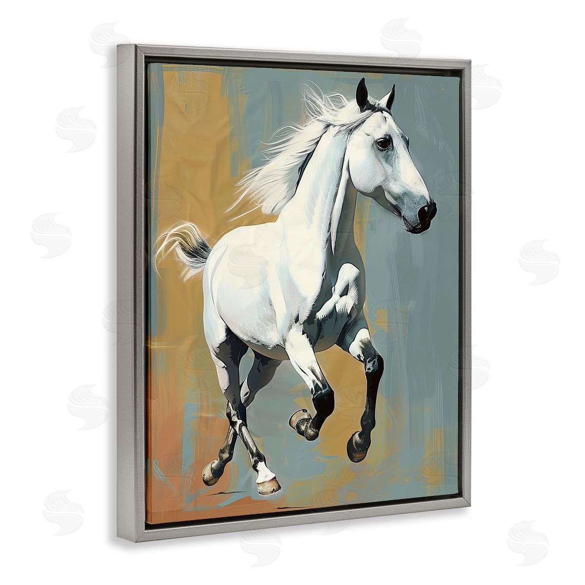 Lazar Studio Elegant Jumping Horse Gray Floating Frame Canvas Wall Art Print