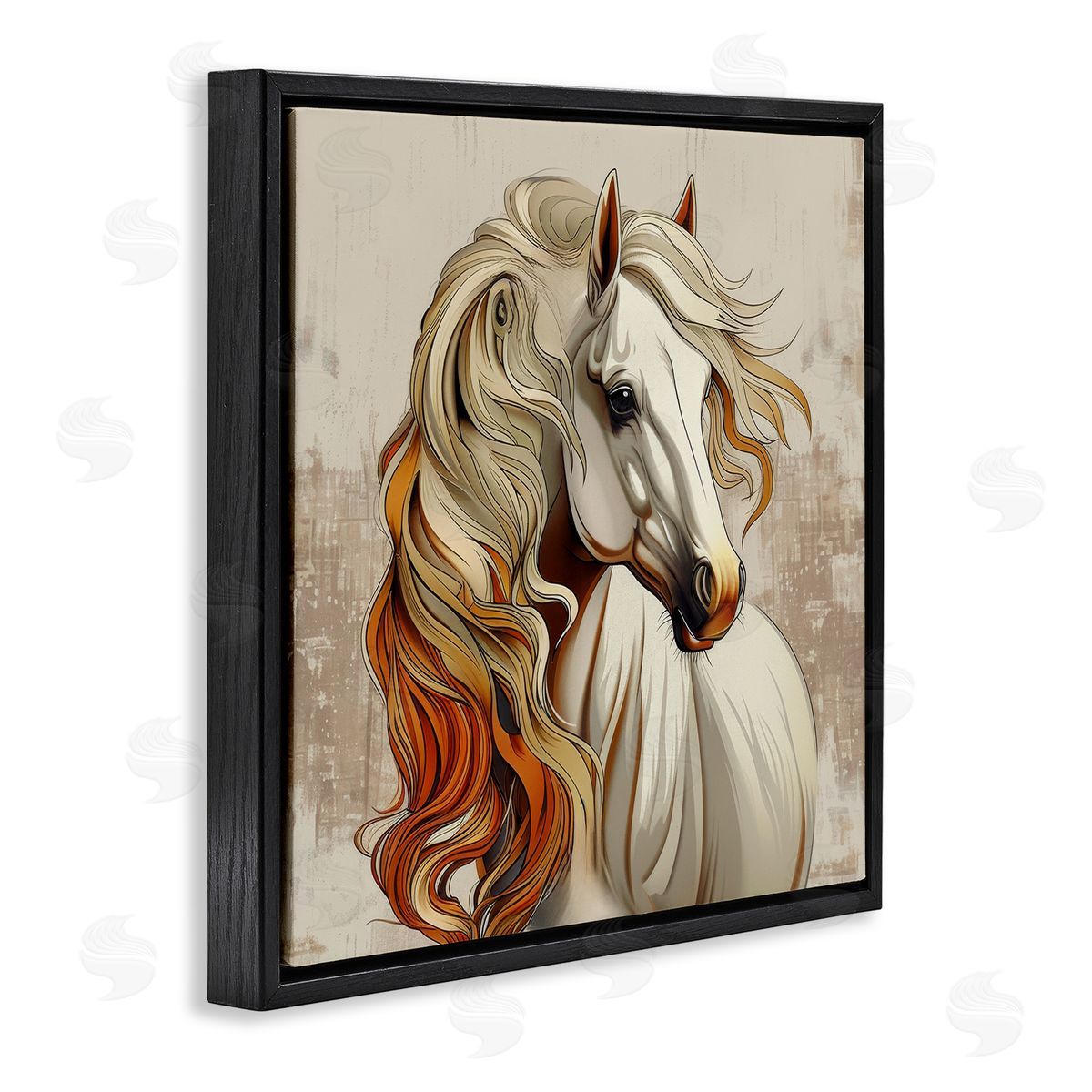 Lazar Studio Elegant Wavy Horse Mane Black Floating Frame Canvas Wall Art Print