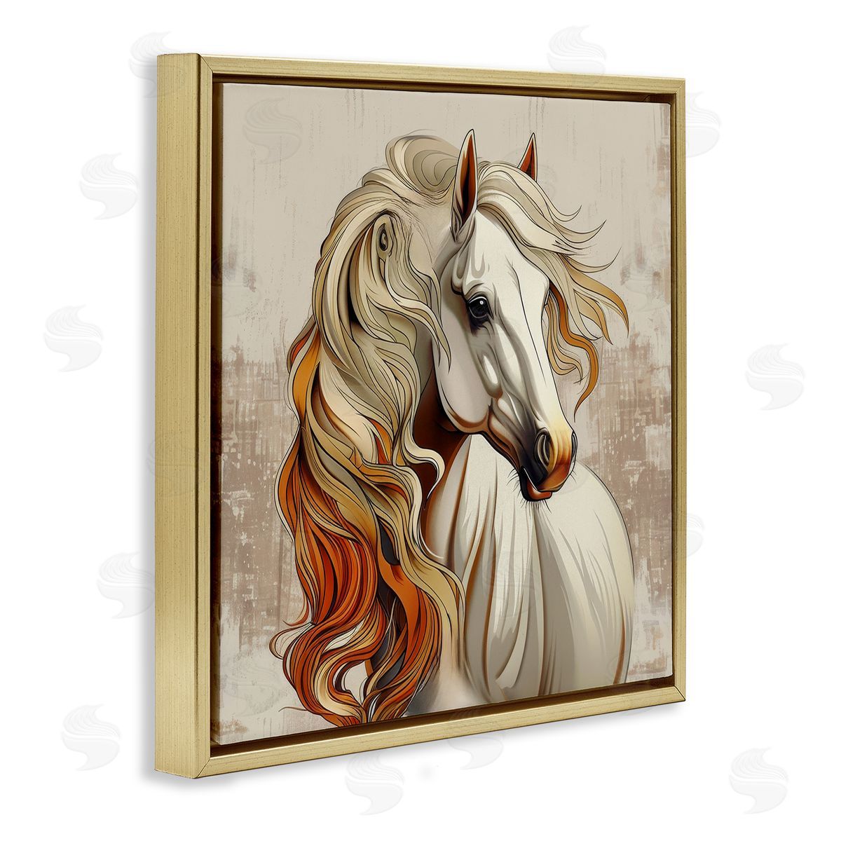 Lazar Studio Elegant Wavy Horse Mane Gold Floating Frame Canvas Wall Art Print