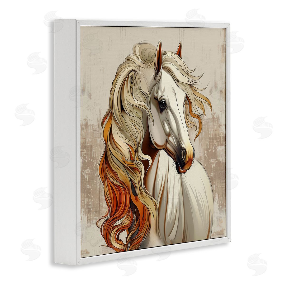 Lazar Studio Elegant Wavy Horse Mane White Framed Giclee Wall Art Print
