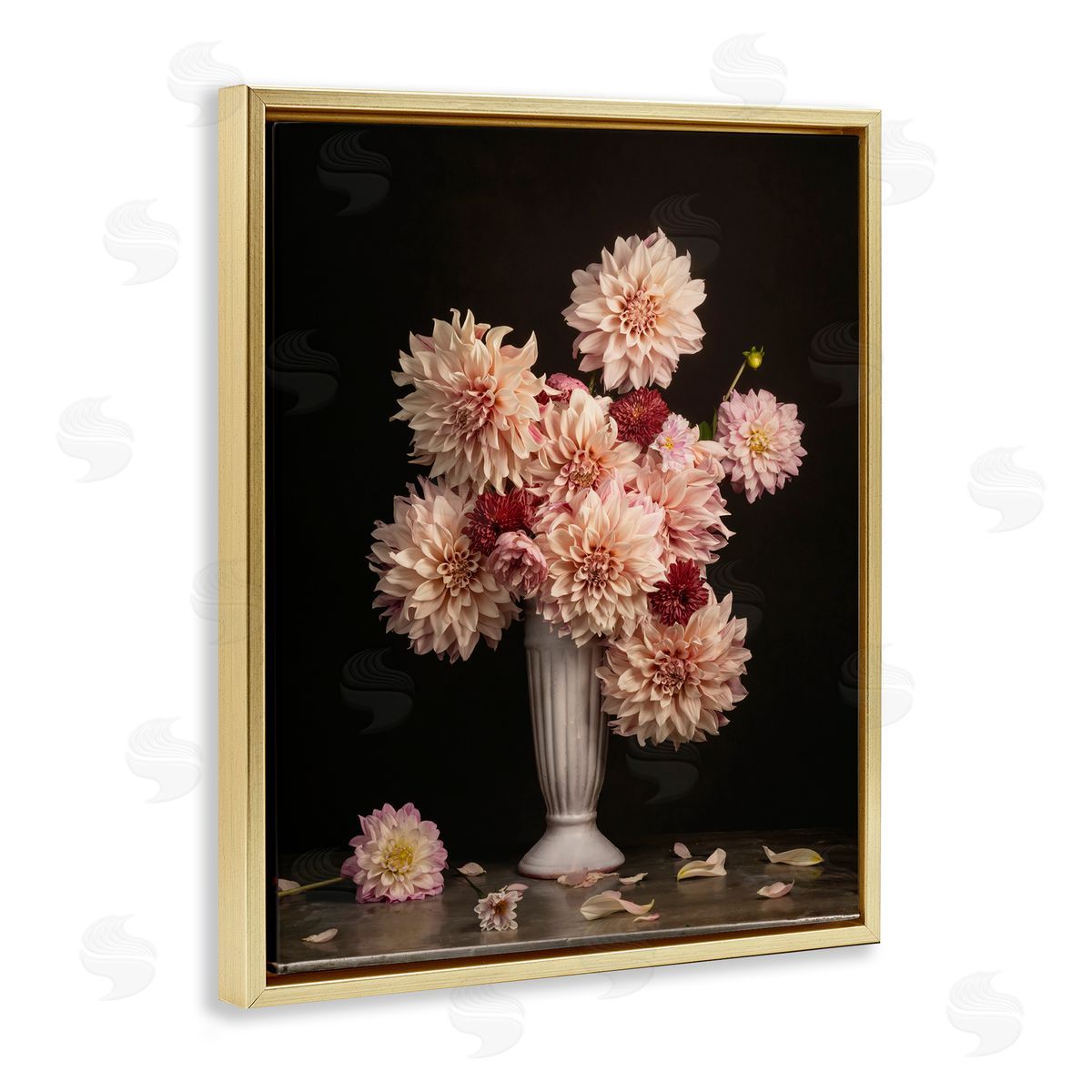 Leah McLean Dahlia Magic Bouquet Gold Floating Frame Canvas Wall Art Print
