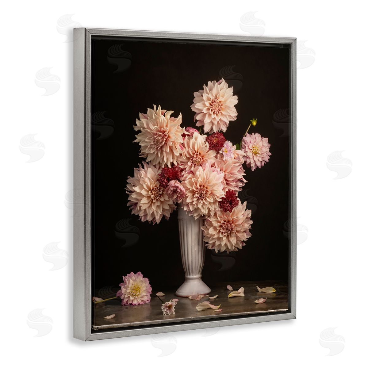 Leah McLean Dahlia Magic Bouquet Gray Floating Frame Canvas Wall Art Print