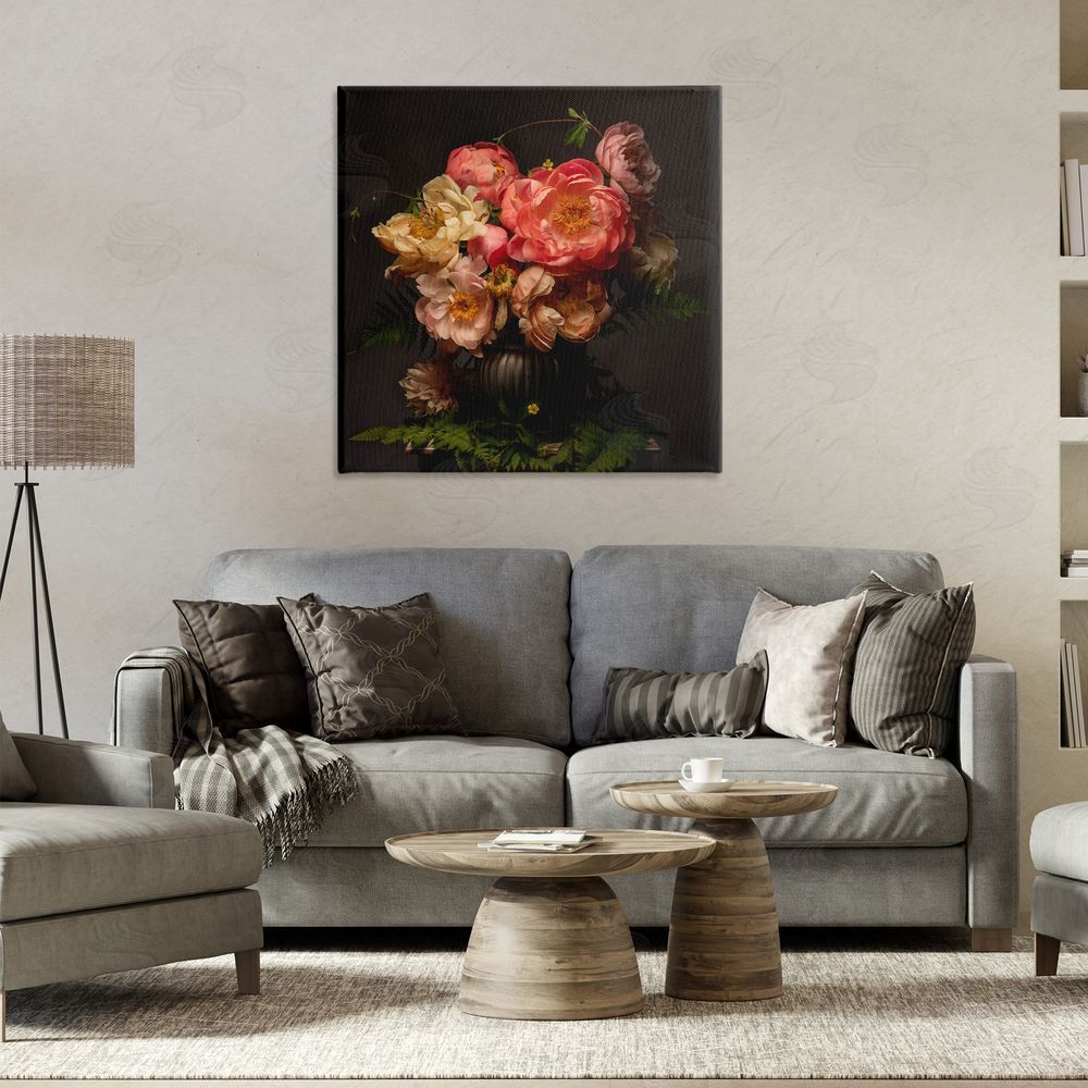 Leah McLean Peonies & Ferns Bouquet Canvas Wall Art Print in Room