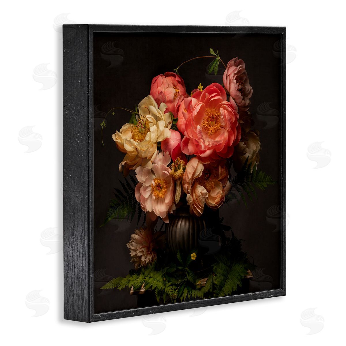 Leah McLean Peonies & Ferns Bouquet Black Framed Giclee Wall Art Print