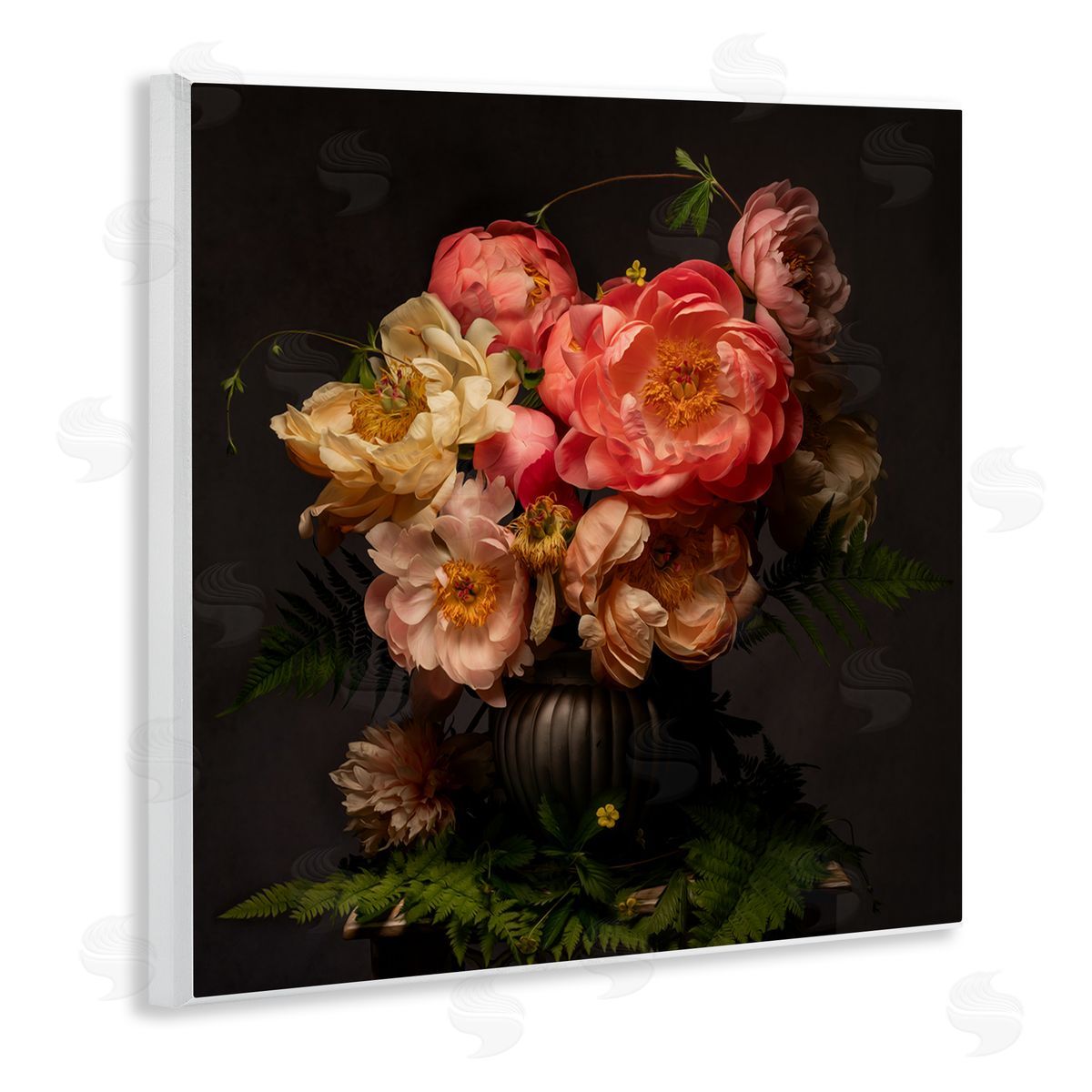 Leah McLean Peonies & Ferns Bouquet Wooden Wall Plaque Art Print
