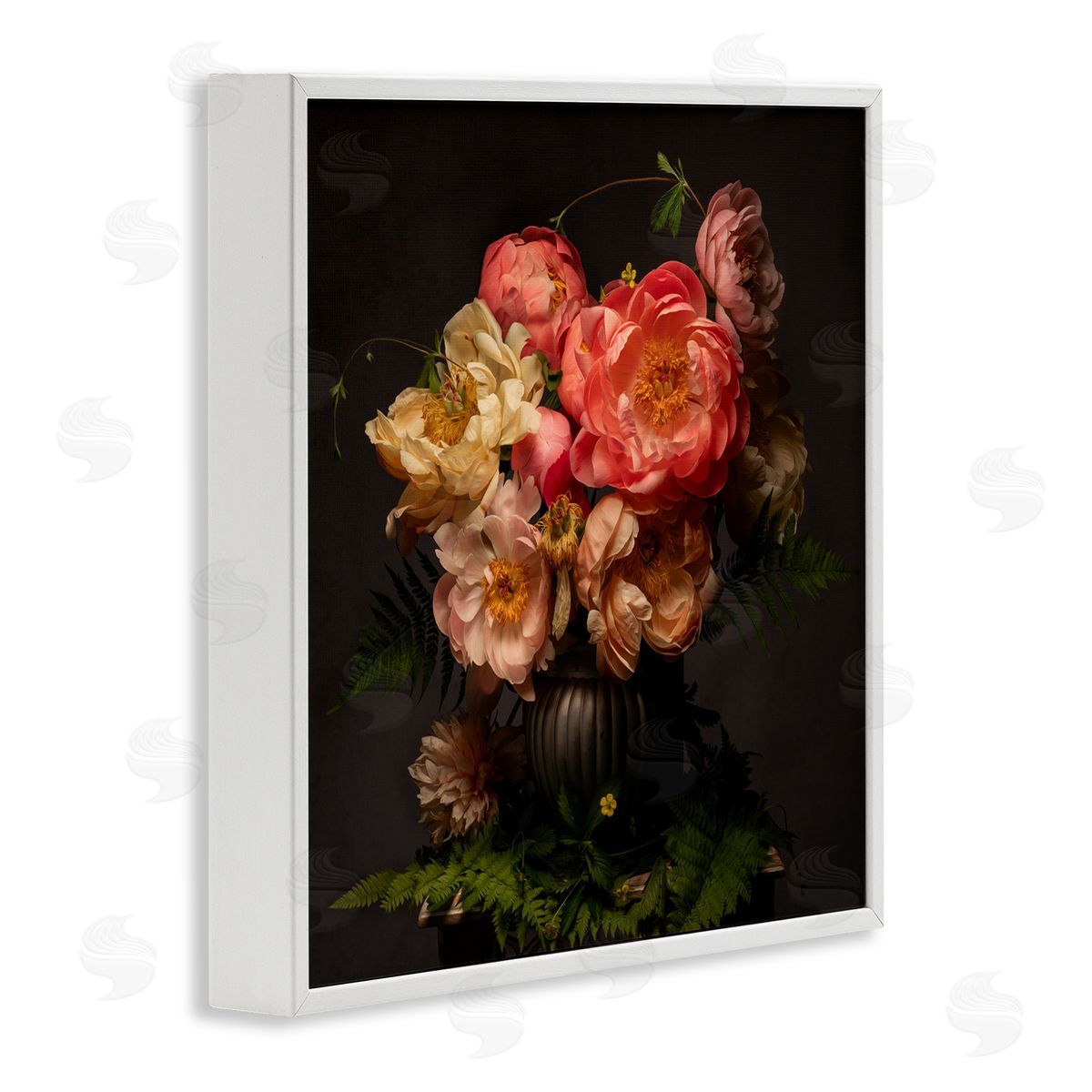 Leah McLean Peonies & Ferns Bouquet White Framed Giclee Wall Art Print