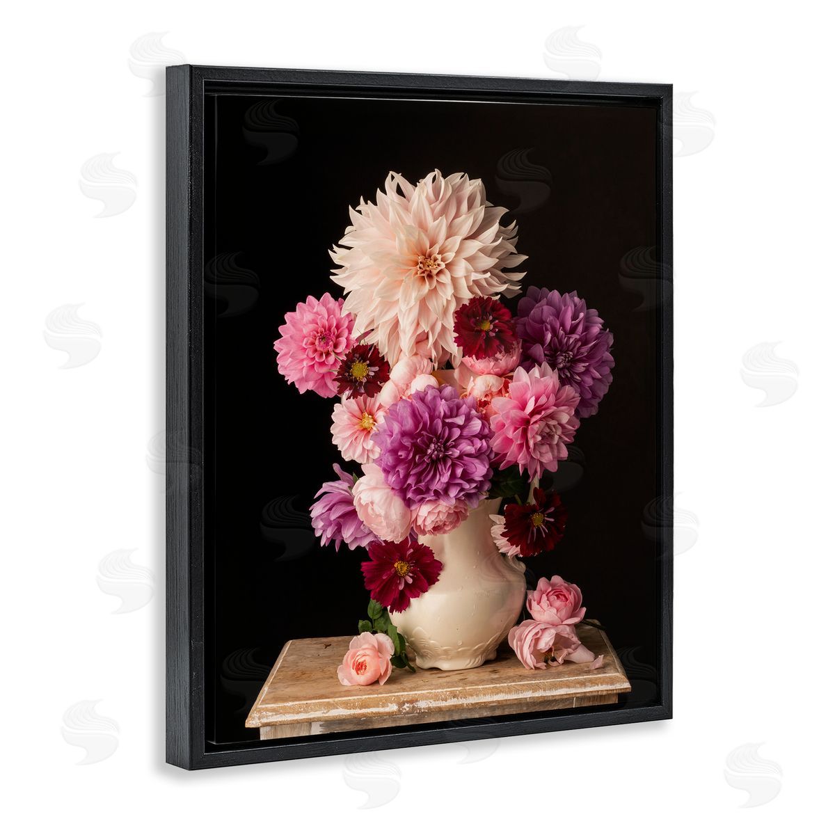 Leah McLean Full Dahlias Bouquet Black Floating Frame Canvas Wall Art Print
