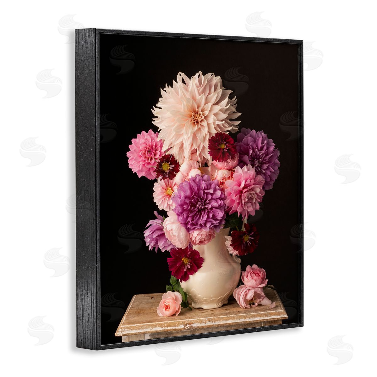 Leah McLean Full Dahlias Bouquet Black Framed Giclee Wall Art Print