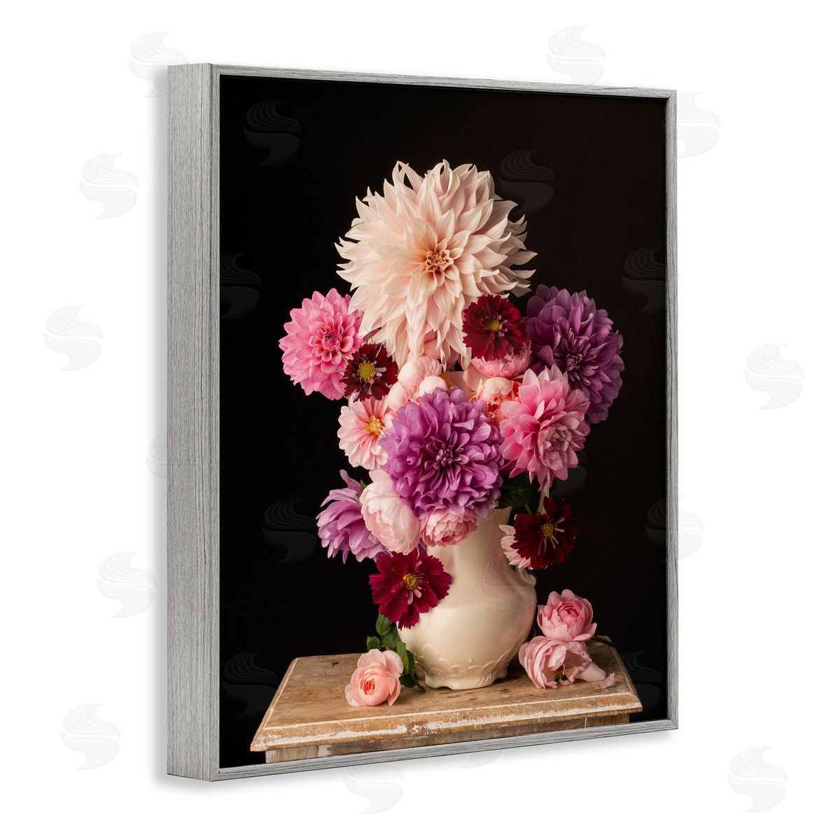 Leah McLean Full Dahlias Bouquet Gray Framed Giclee Wall Art Print