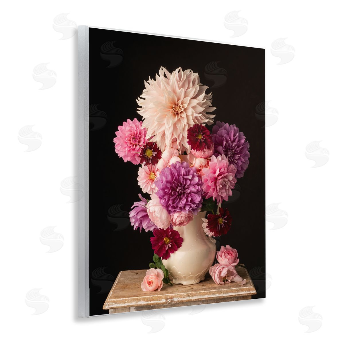Leah McLean Full Dahlias Bouquet Wooden Wall Plaque Art Print