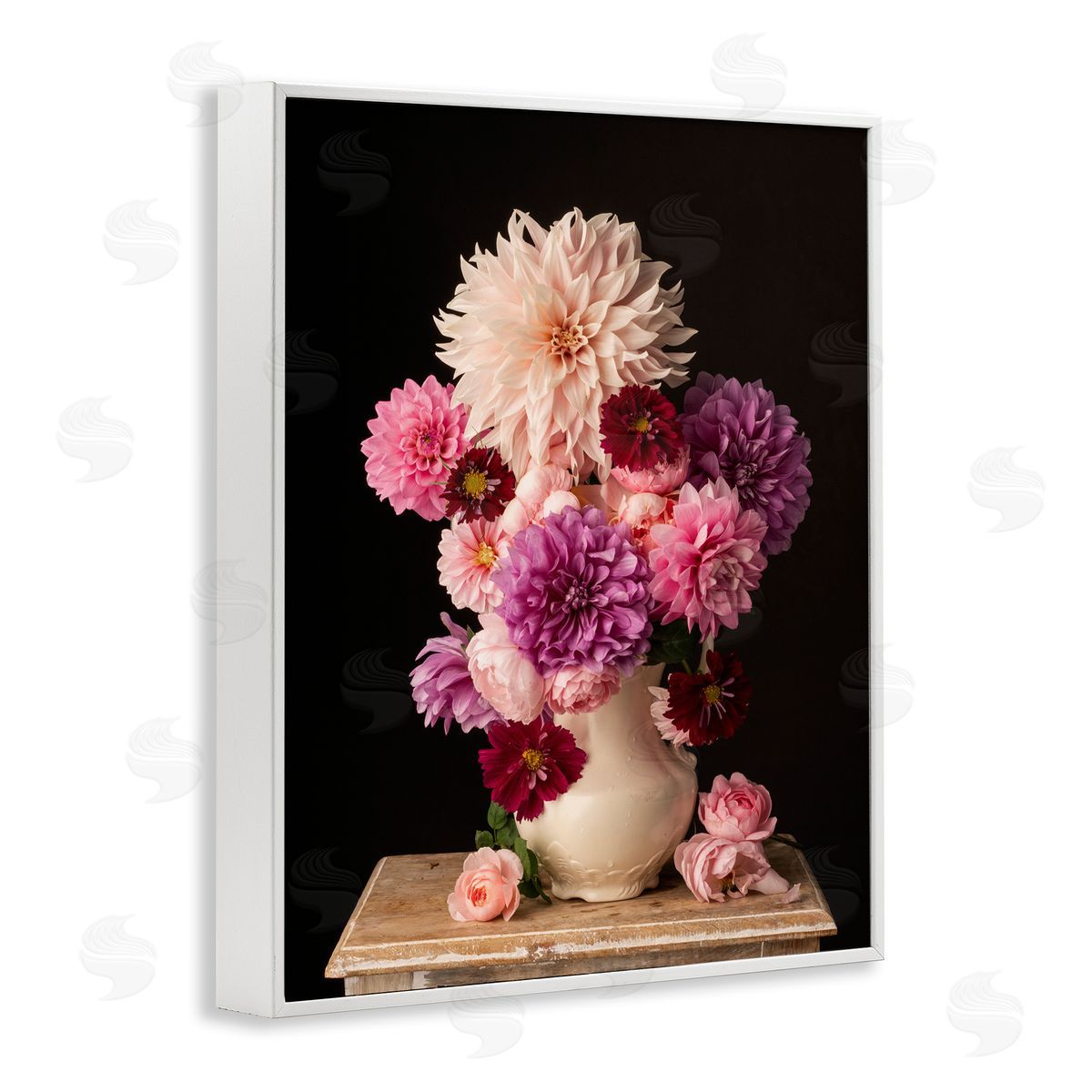 Leah McLean Full Dahlias Bouquet White Framed Giclee Wall Art Print