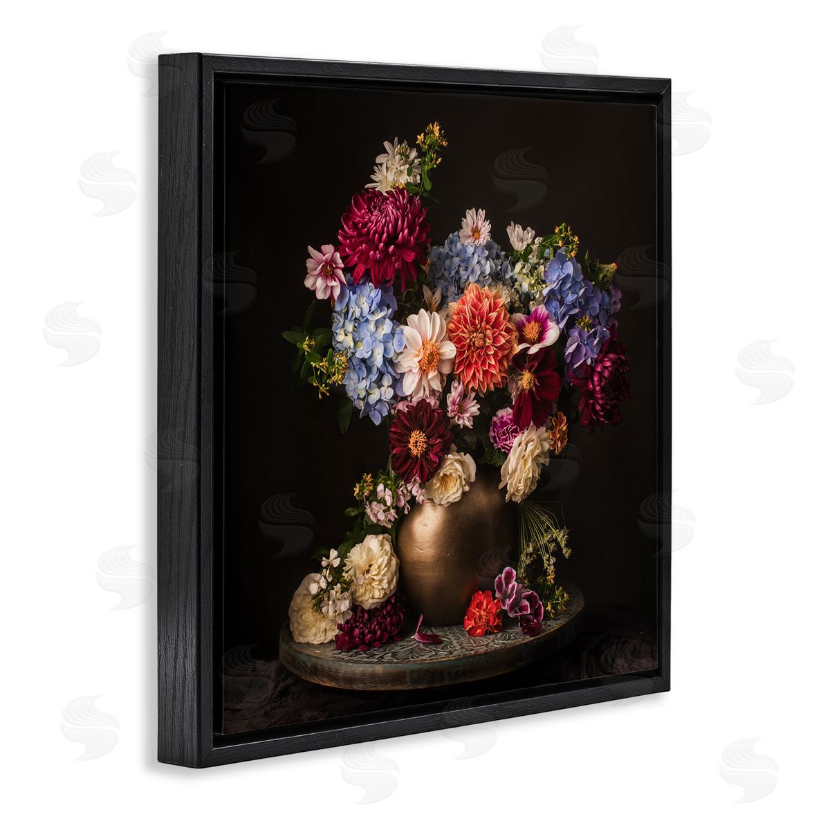 Leah McLean Assorted Flowers Arrangement Black Floating Frame Canvas Wall Art Print