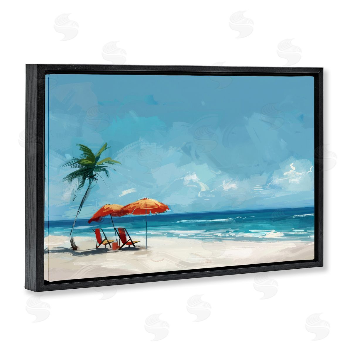Irena Orlov Beach Chair Symphony Black Floating Frame Canvas Wall Art Print