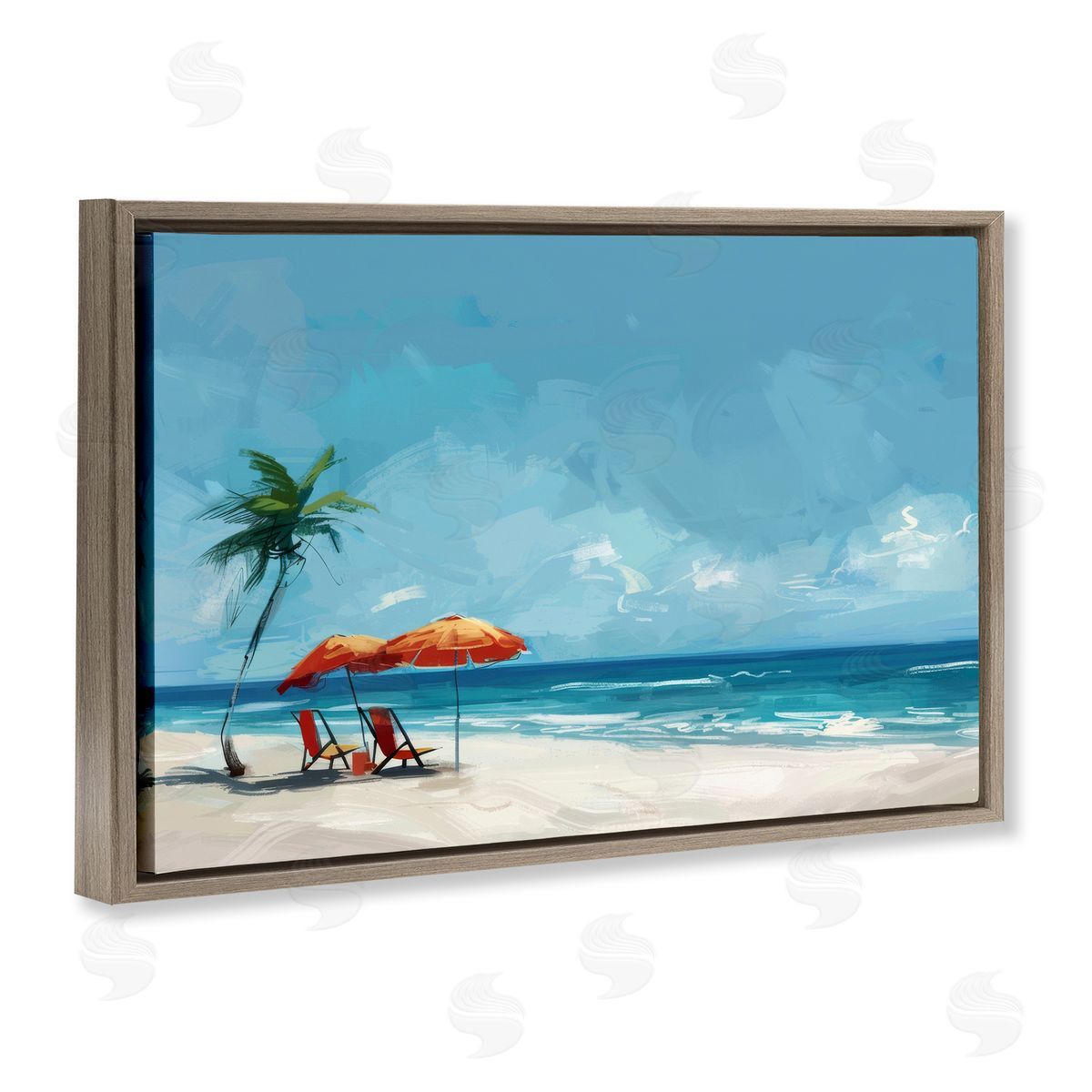 Irena Orlov Beach Chair Symphony Brown Floating Frame Canvas Wall Art Print