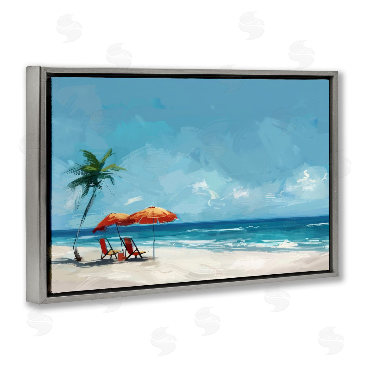 Irena Orlov Beach Chair Symphony Gray Floating Frame Canvas Wall Art Print