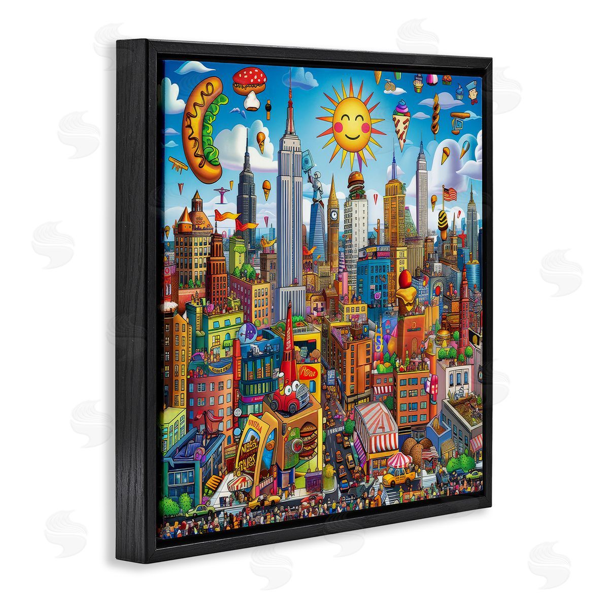 Ray Powers Fun Zany Cityscape Black Floating Frame Canvas Wall Art Print