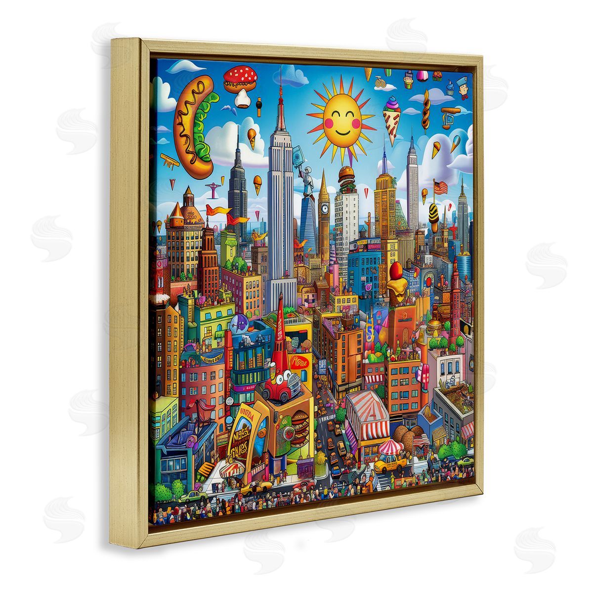 Ray Powers Fun Zany Cityscape Gold Floating Frame Canvas Wall Art Print