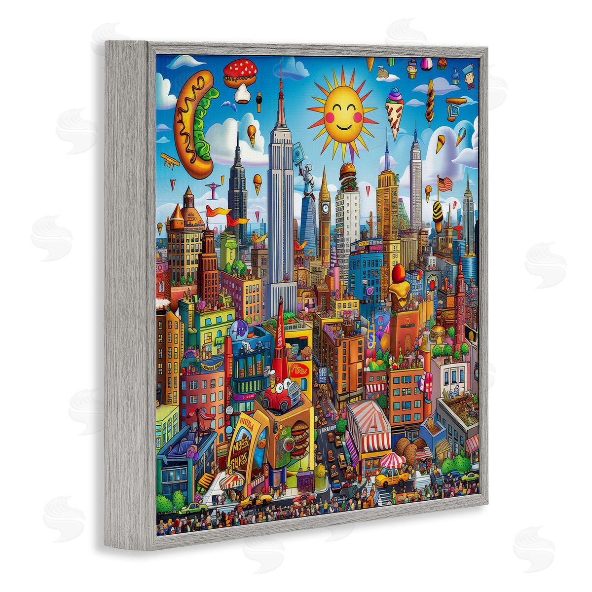 Ray Powers Fun Zany Cityscape Gray Framed Giclee Wall Art Print