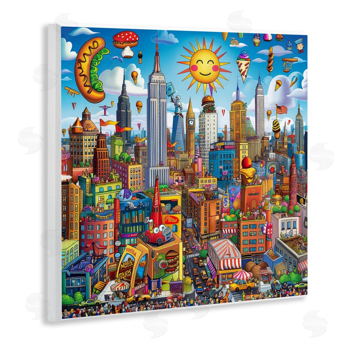 Ray Powers Fun Zany Cityscape Wooden Wall Plaque Art Print
