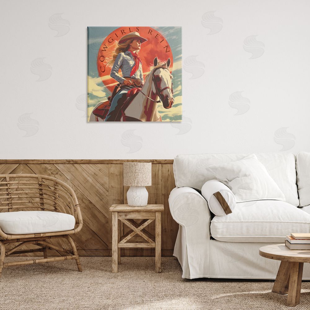 Steve Hunziker Cowgirls Rein Portrait Canvas Wall Art Print in Room