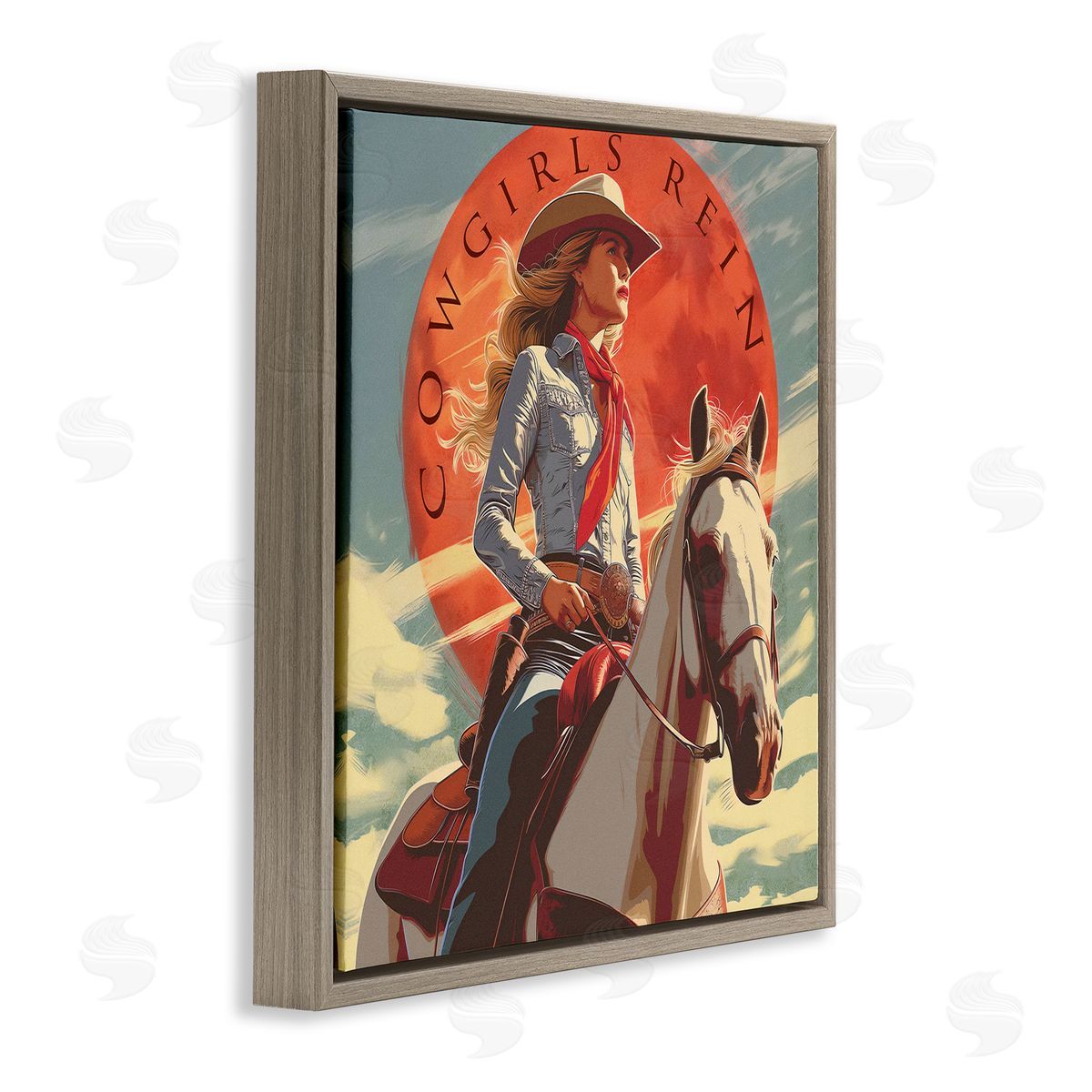 Steve Hunziker Cowgirls Rein Portrait Brown Floating Frame Canvas Wall Art Print