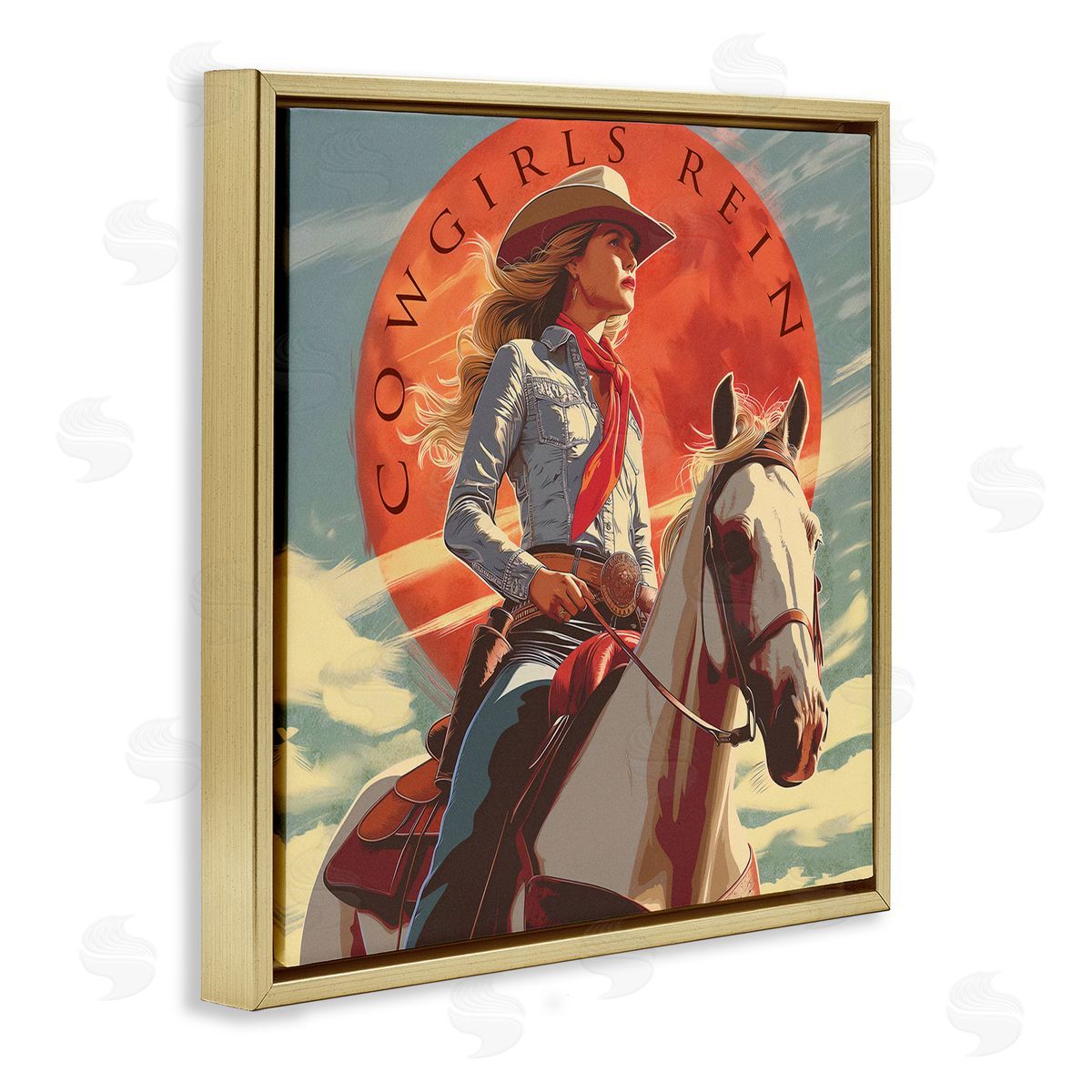 Steve Hunziker Cowgirls Rein Portrait Gold Floating Frame Canvas Wall Art Print