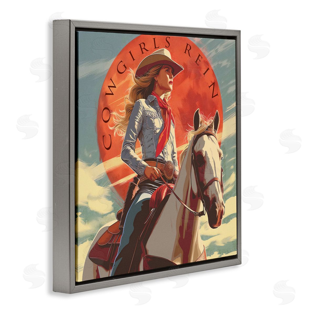 Steve Hunziker Cowgirls Rein Portrait Gray Floating Frame Canvas Wall Art Print
