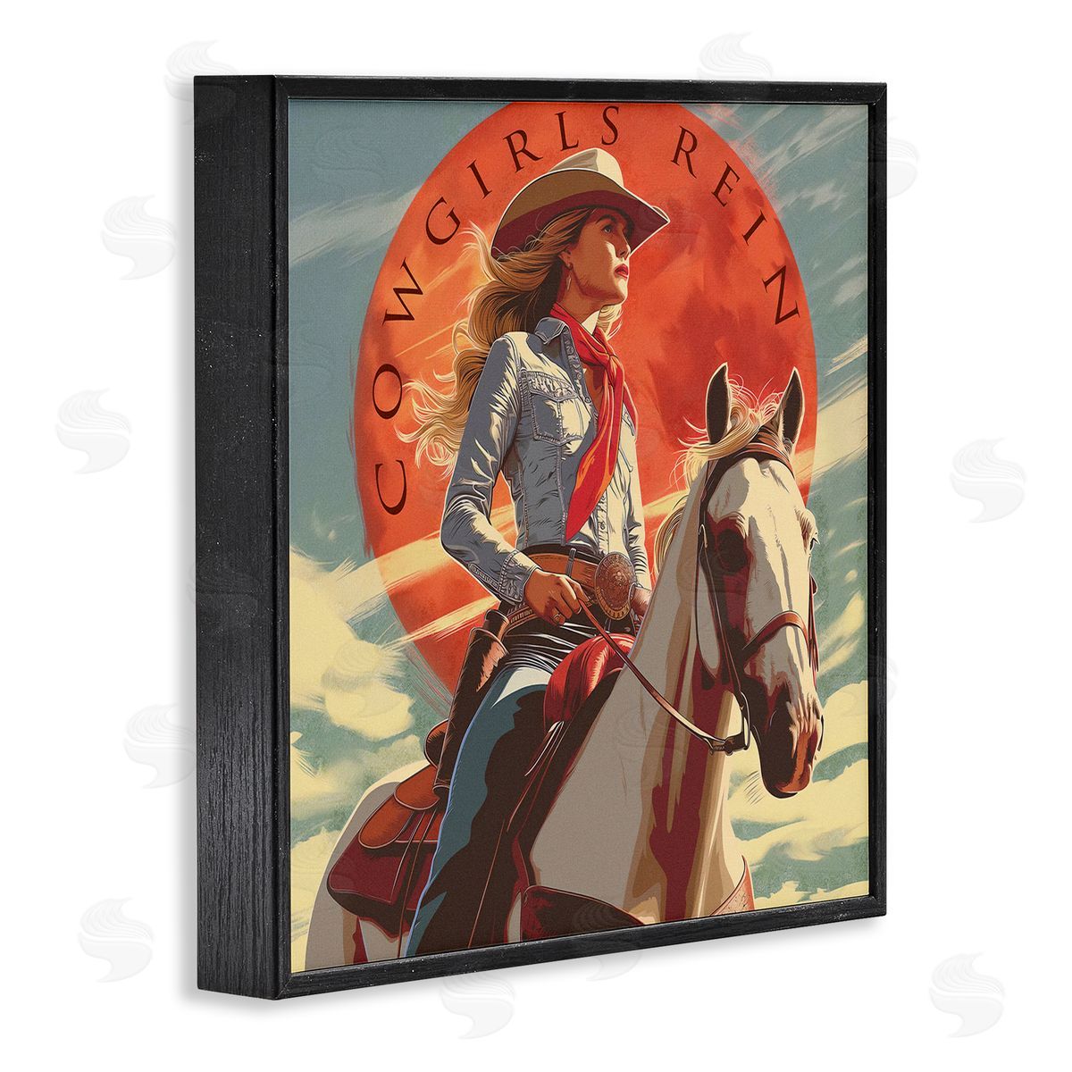Steve Hunziker Cowgirls Rein Portrait Black Framed Giclee Wall Art Print