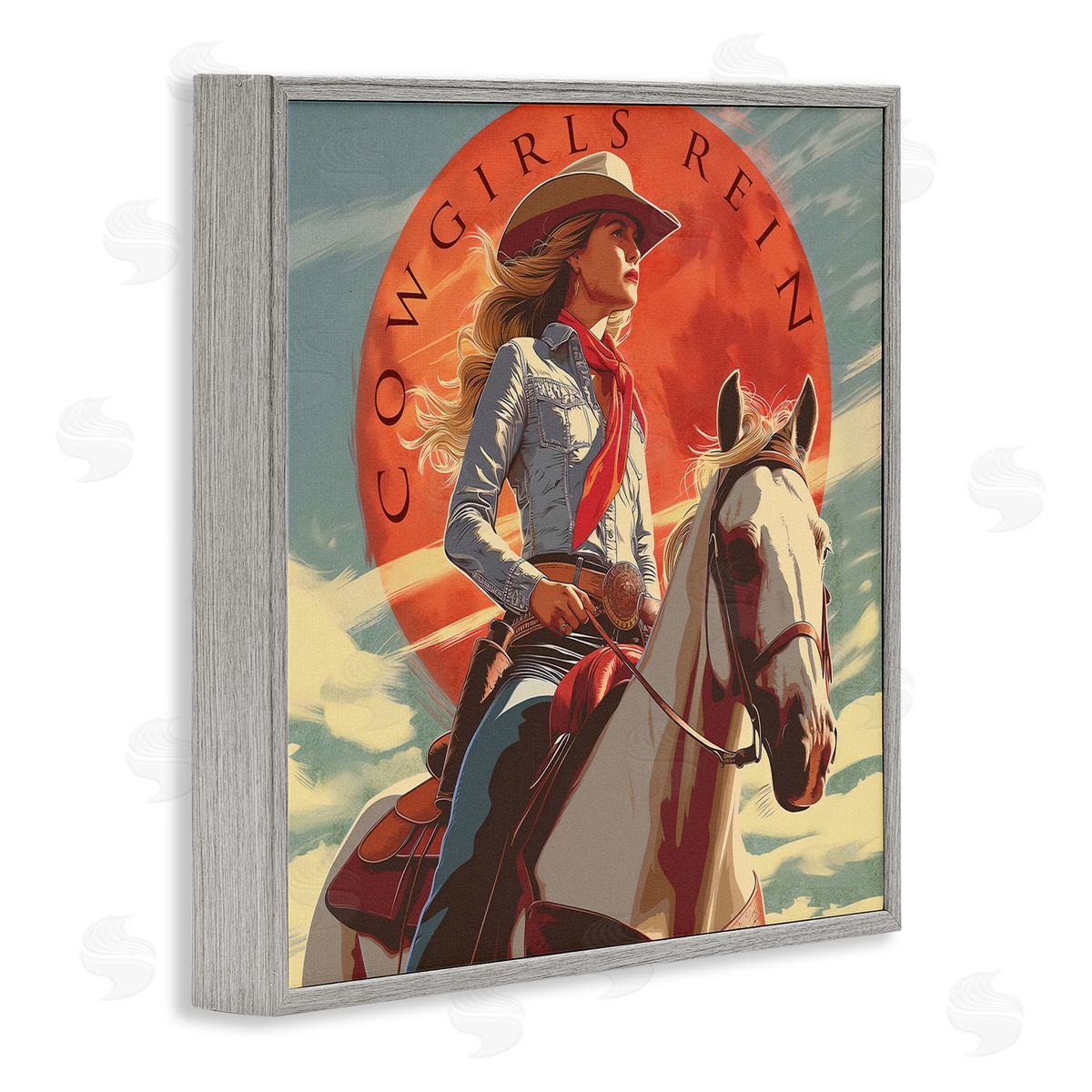 Steve Hunziker Cowgirls Rein Portrait Gray Framed Giclee Wall Art Print