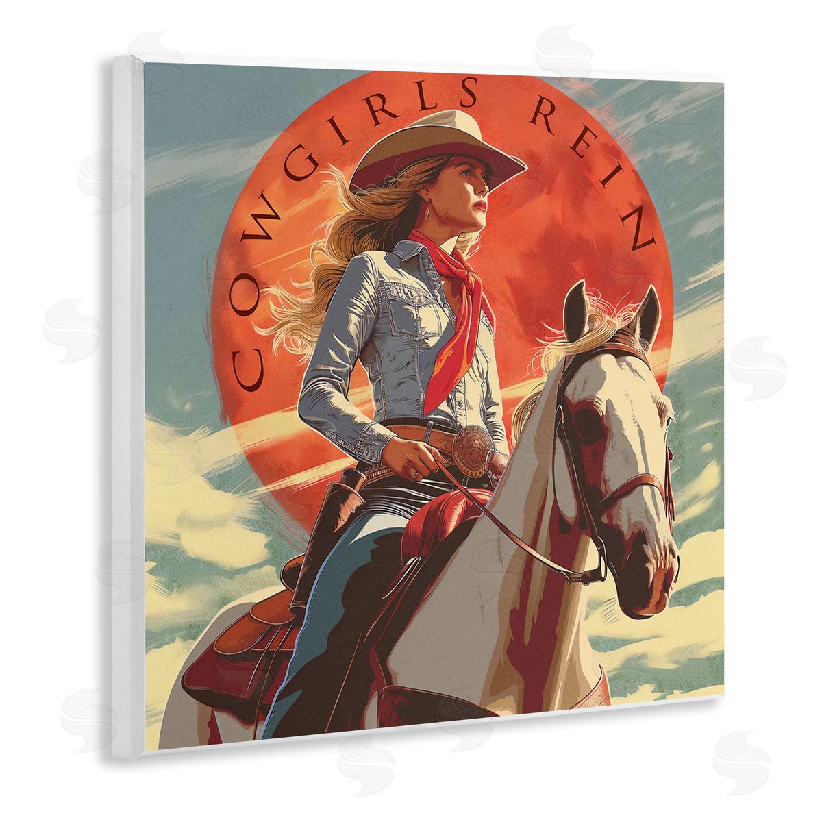 Steve Hunziker Cowgirls Rein Portrait Wooden Wall Plaque Art Print