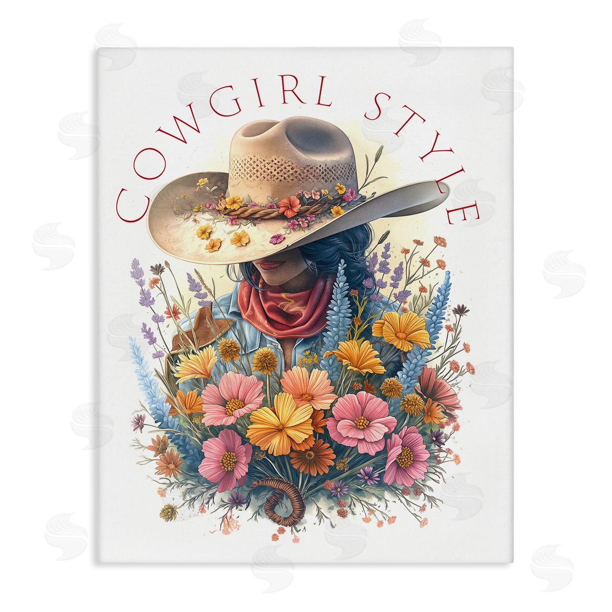Steve Hunziker Cowgirl Style with Florals Canvas Wall Art Print