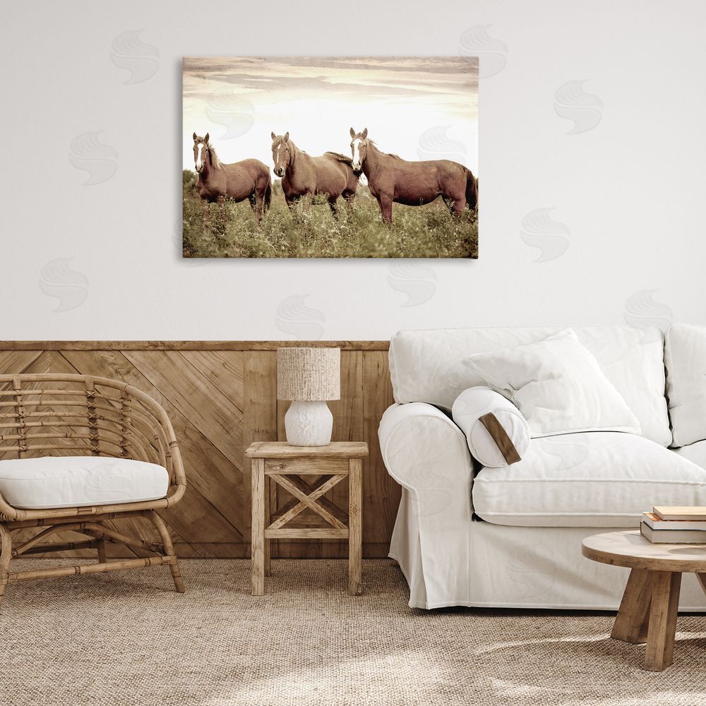 Kim Allen Horse Trio Gaze Canvas Wall Art Print in Room