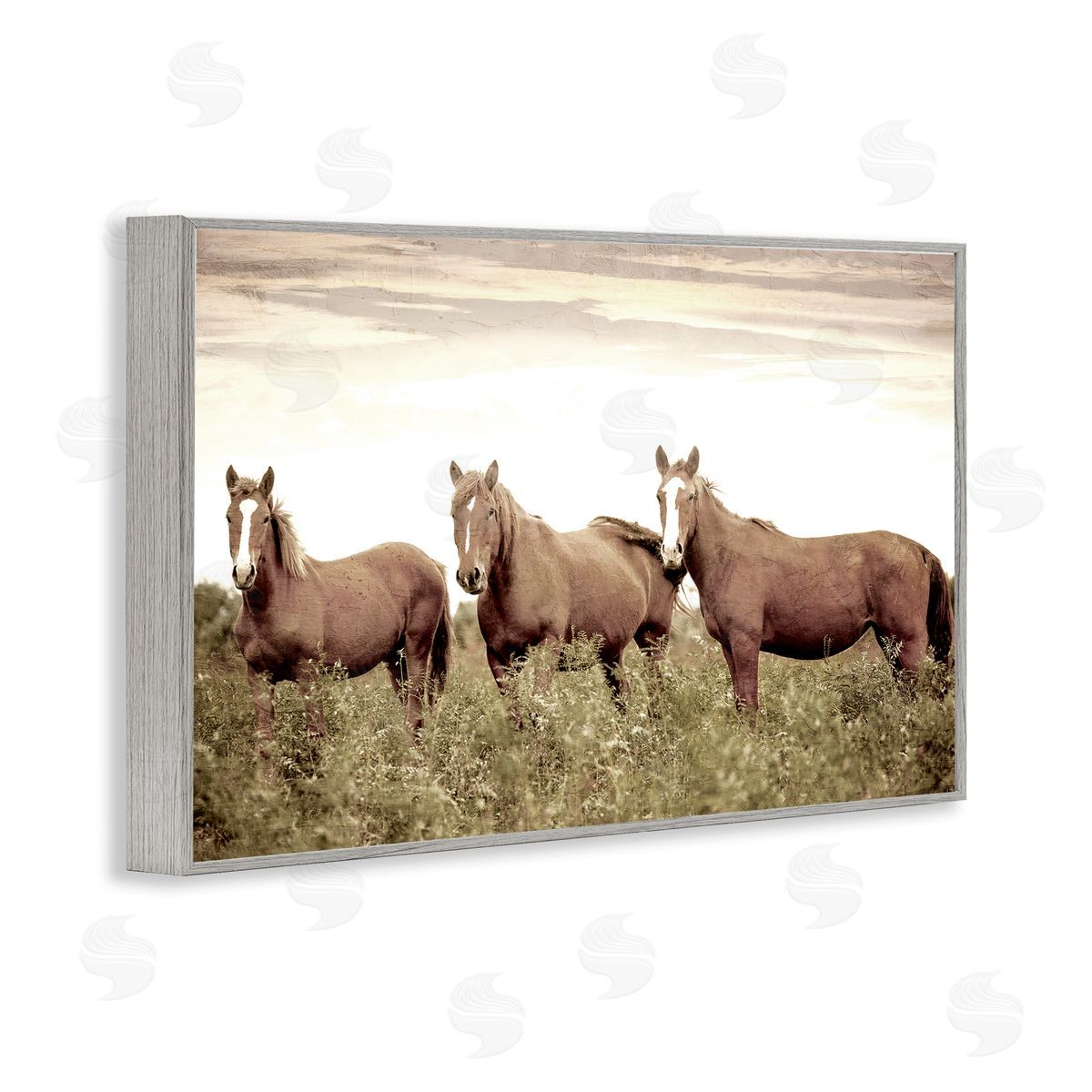 Kim Allen Horse Trio Gaze Gray Framed Giclee Wall Art Print