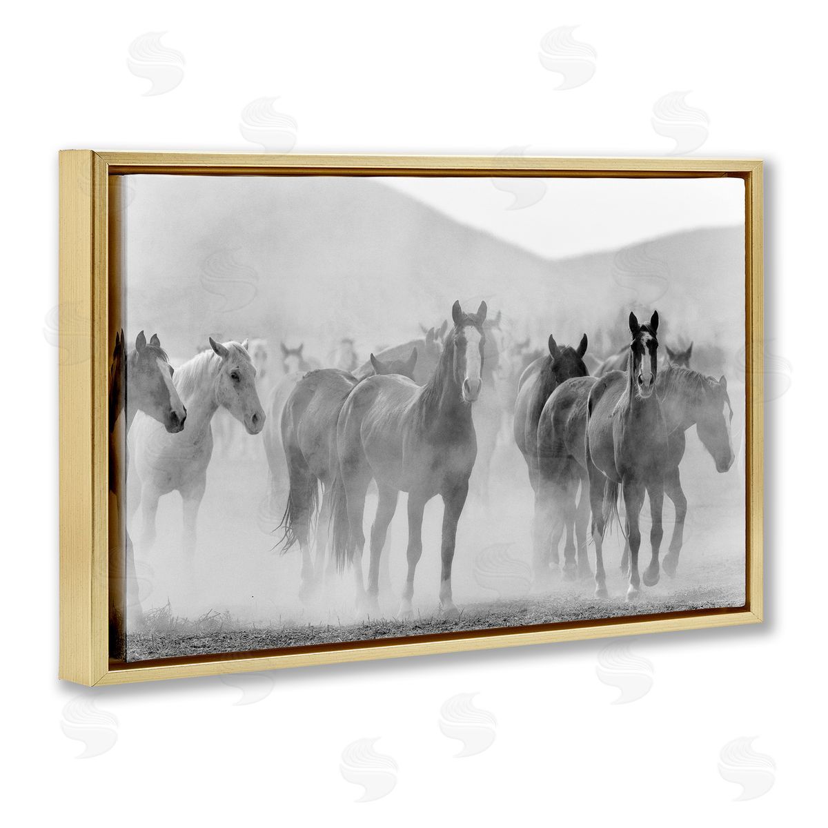 Kim Allen Running Horse Herd Gold Floating Frame Canvas Wall Art Print